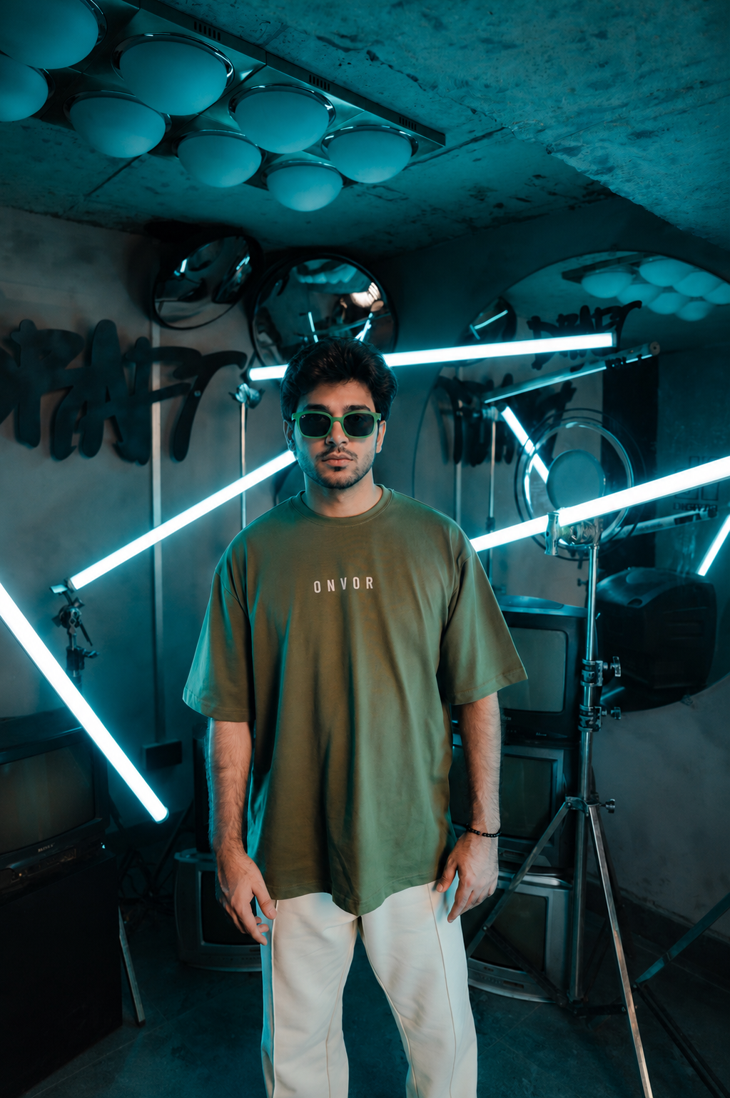 Olive Green Faceline Tee - Men