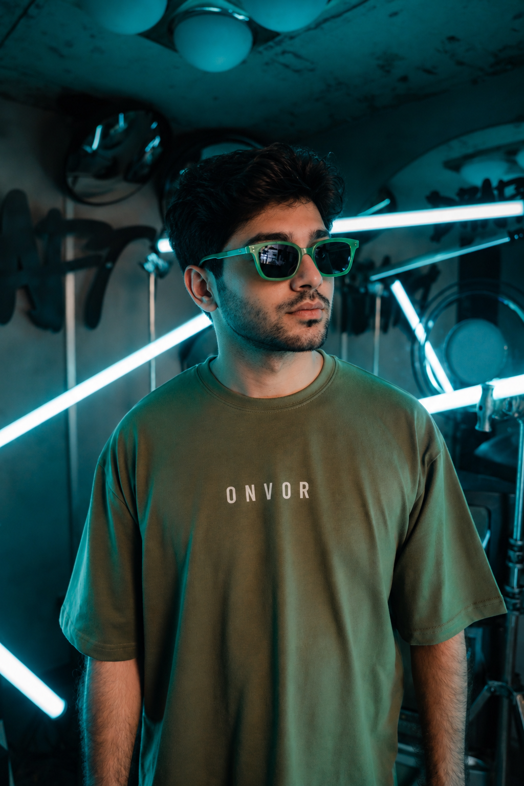 Olive Green Faceline Tee - Men